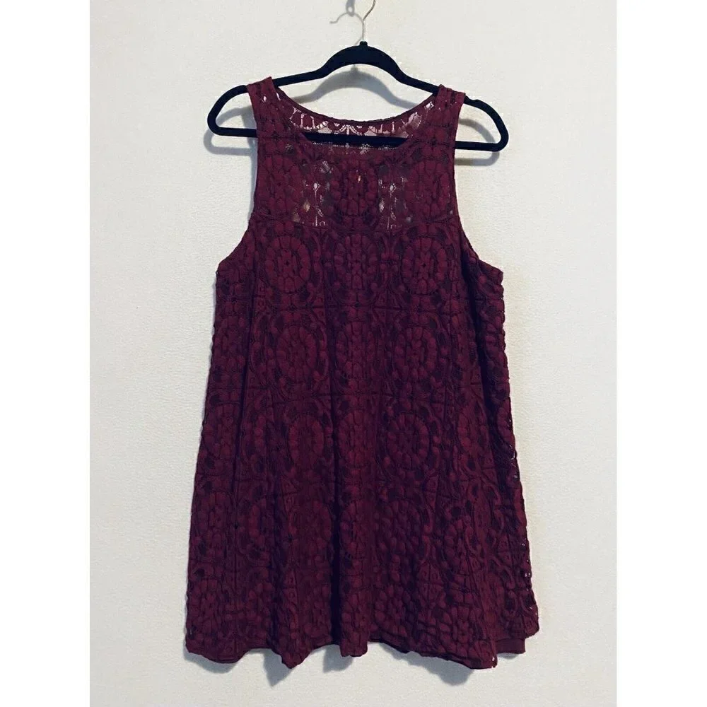 Free People Dress Womens Medium A-Line Sleeveless Crochet Lace Cut Out Back Boho